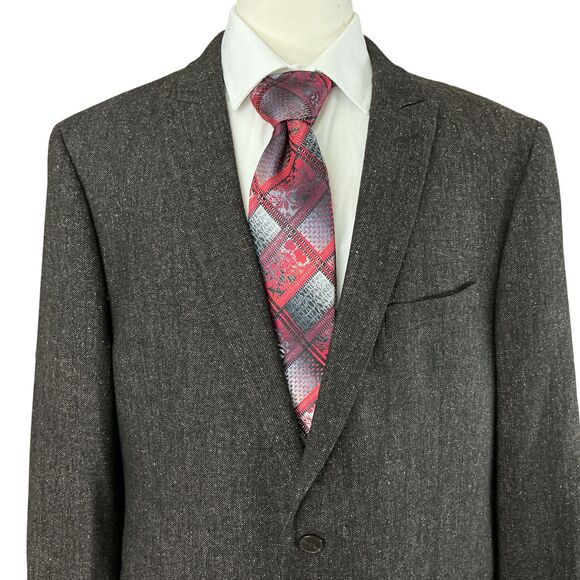 Calvin Klein Jacket Sport Coat 46R Speckled Brown Slim Fit Wool Silk Elbow Patch - Picture 2 of 16